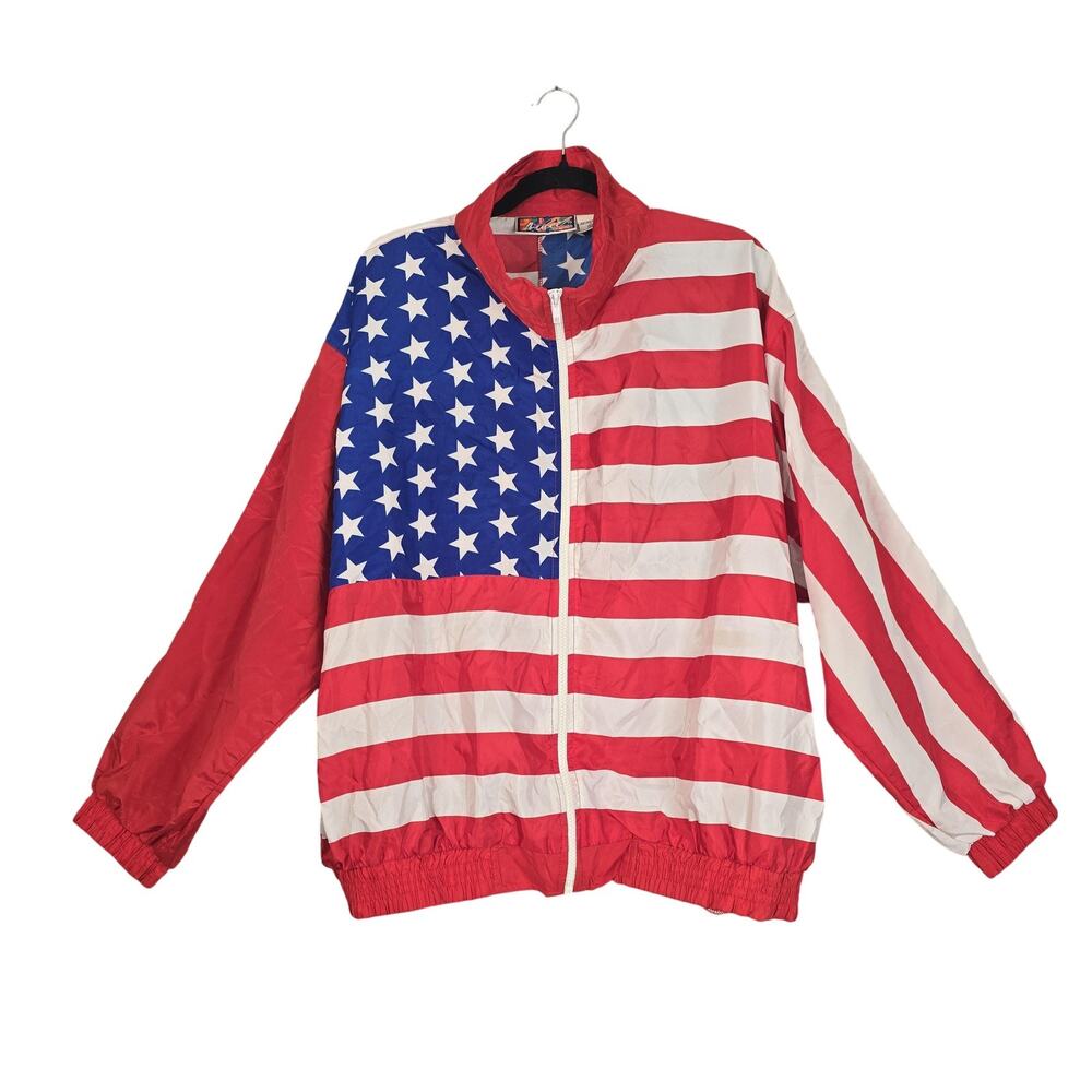 Argee Sports Jacket Women XL Red White Blue Flag Full Zip Windbreaker Stars USA